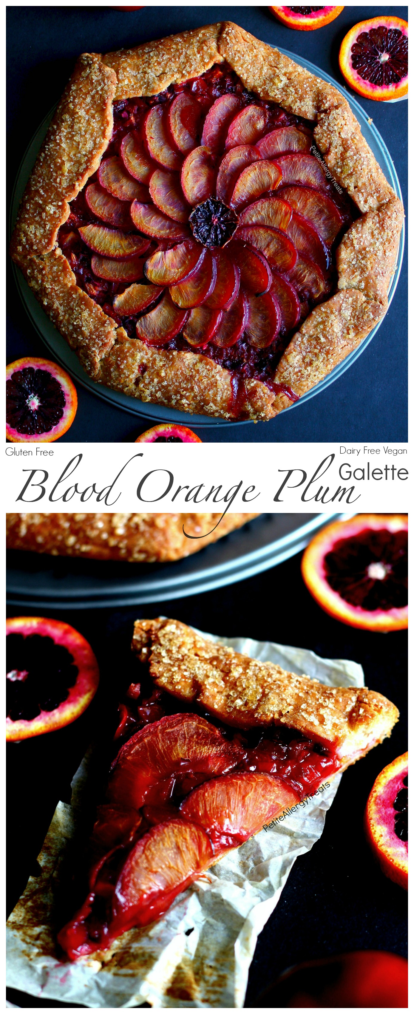 Gluten Free Plum Pie Recipe (vegan dairy free)- Easy rustic galette filled with tart blood oranges and sweet plums 