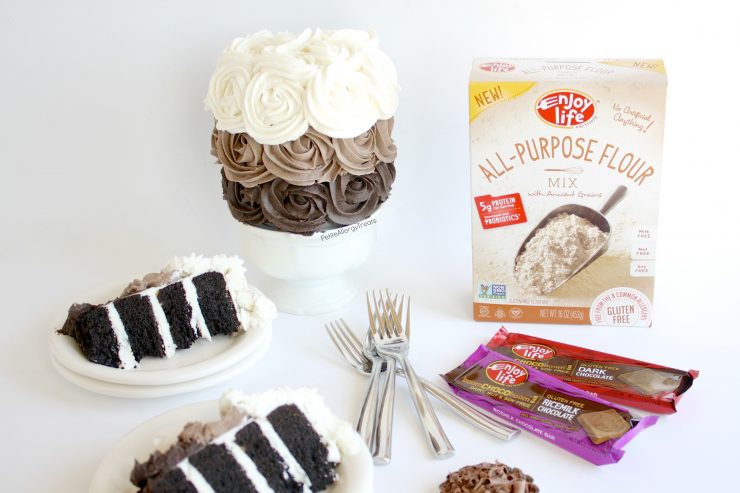 Gluten Free Vegan Chocolate Rose Cake recipe-Gorgeous dairy free roses adorn this decadent chocolate cake. Food allergy friendly- egg free soy free nut free #EatFreely #ad