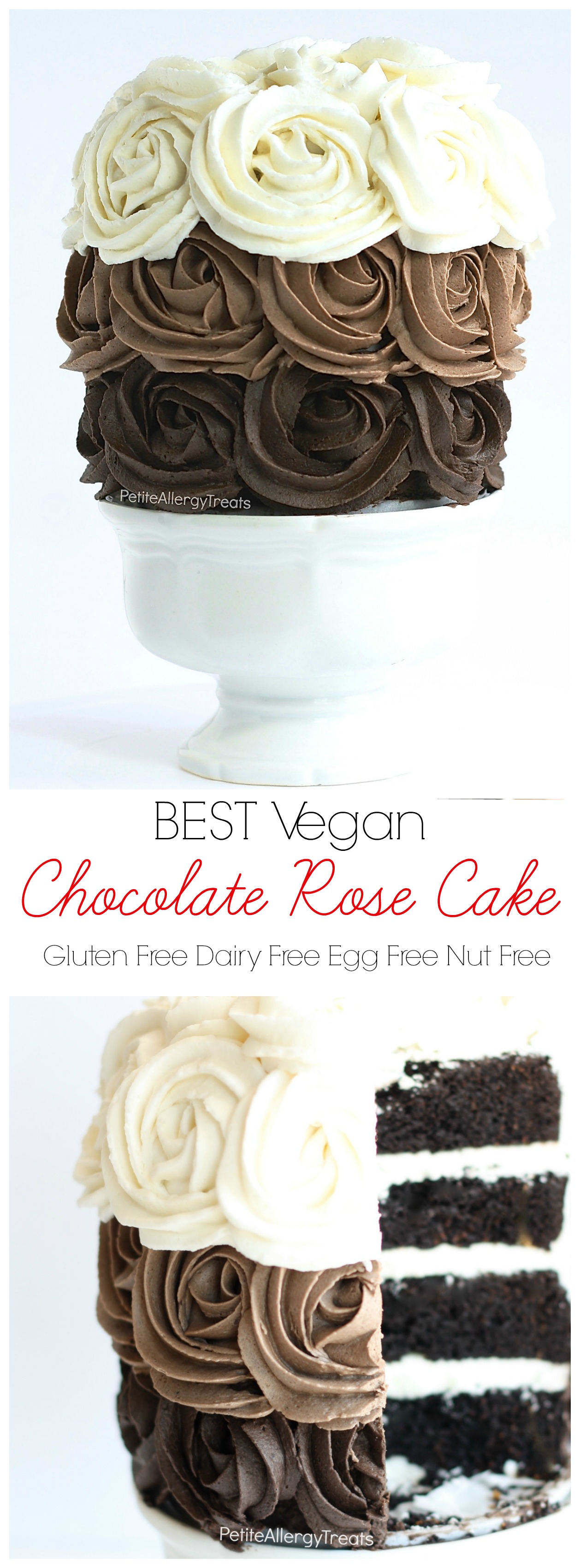 Best Gluten Free Chocolate Cake recipe (gluten free vegan)-Gluten Free Chocolate Cake recipe (vegan)- Gorgeous dairy free roses adorn this decadent chocolate cake. Food allergy friendly- egg free soy free nut free #EatFreely #ad