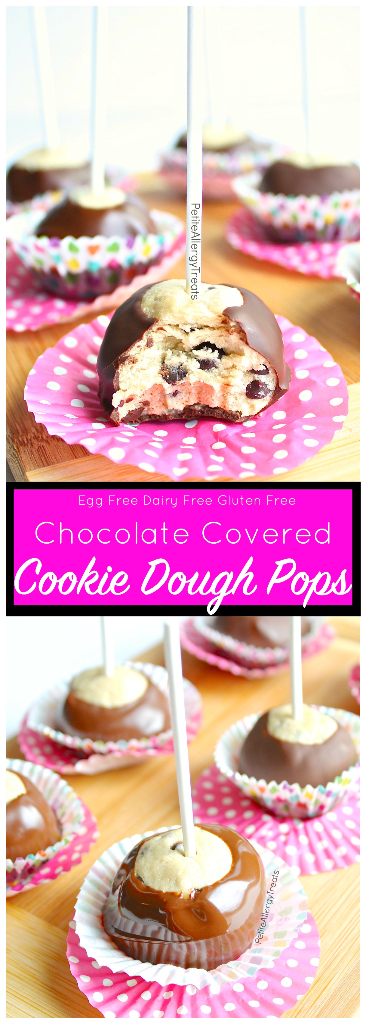 Gluten Free Vegan Cookie Dough Pops Recipe no bake ( dairy free) These chocolate covered cookie dough bombs are an easy no bake dessert. Food allergy friendly recipe