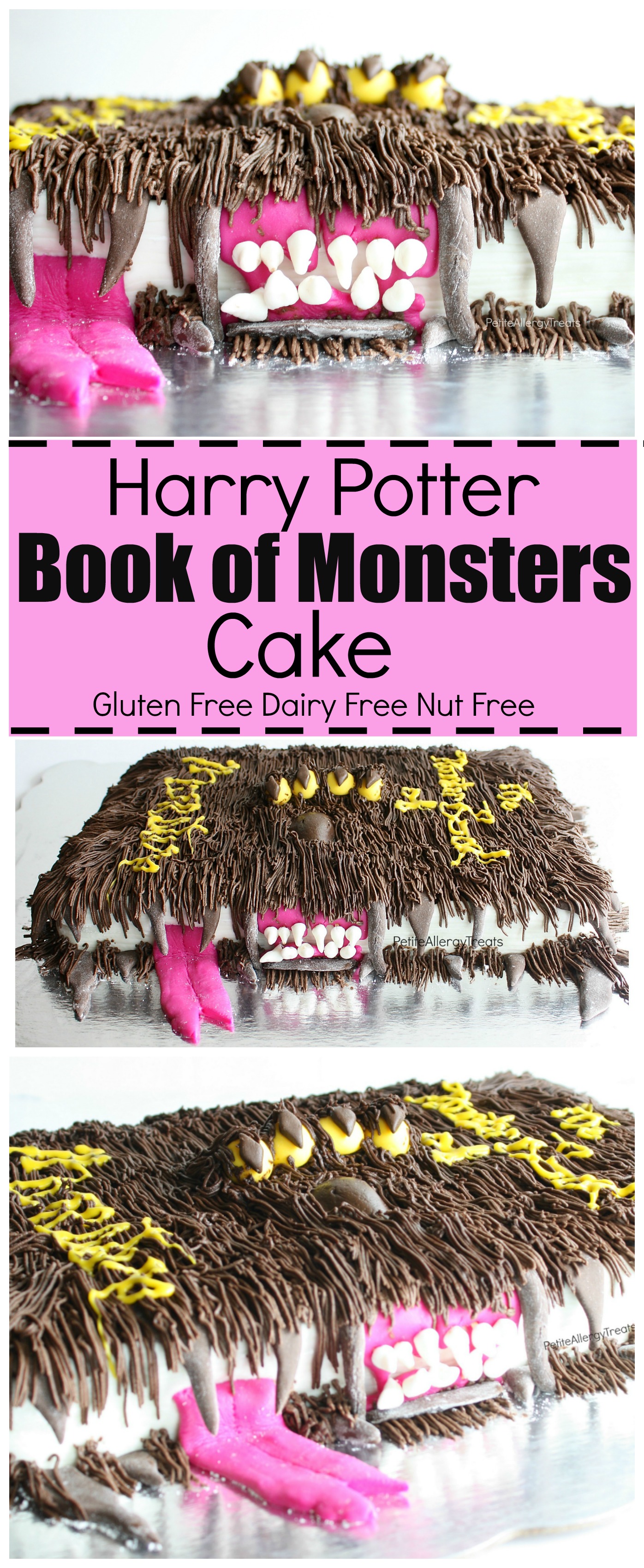 Gluten Free Harry Potter Monster Book of Monsters Cake recipe (dairy free egg free nut free)- A must make for any boys birthday or Harry Potter fan. Entire cake is food allergy friendly!