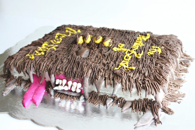 Gluten Free Chocolate Birthday Cake- Harry Potter Monster Book of Monsters Cake recipe (dairy free egg free nut free)- A must make for any boys birthday or Harry Potter fan. Entire cake is food allergy friendly!
