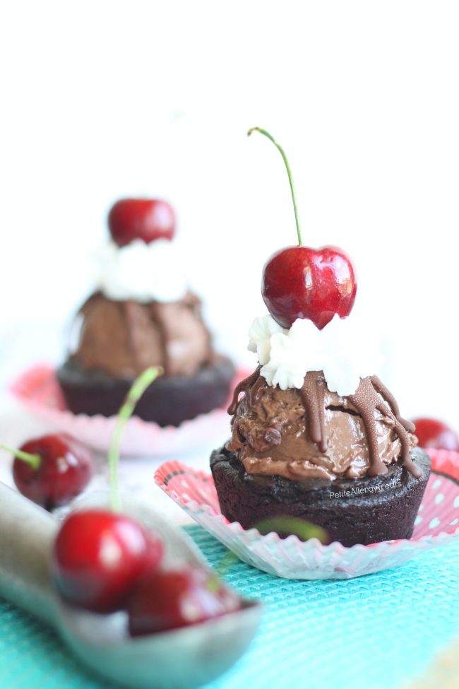 Gluten Free Ice Cream Brownie Bowl Recipe (gluten free Vegan)- Edible ice cream brownie cups made from chewy gluten free brownies.You'd never know it's Food Allergy Friendly.
