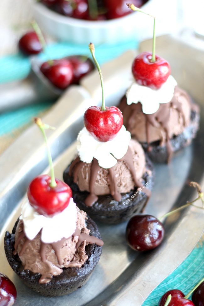 Edible Brownie Ice Cream Bowls Recipe (gluten free Vegan dairy free)- Edible ice cream cup made from chewy gluten free brownies.You'd never know it's Food Allergy Friendly.