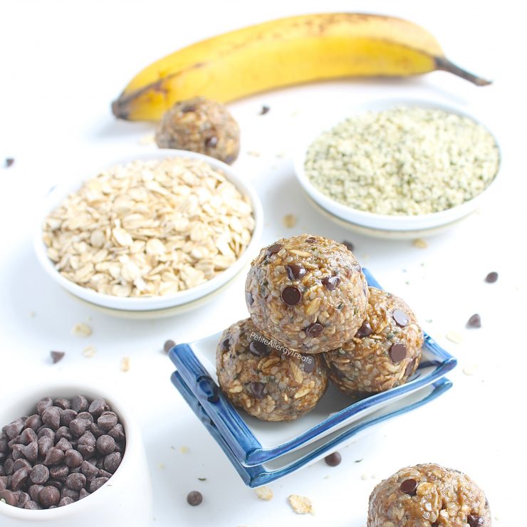 Gluten Free Nut Free Protein Energy Balls (dairy free vegan) Recipe- No bake healthy snack banana oat balls packed with protein, fiber and sweetened with banana.