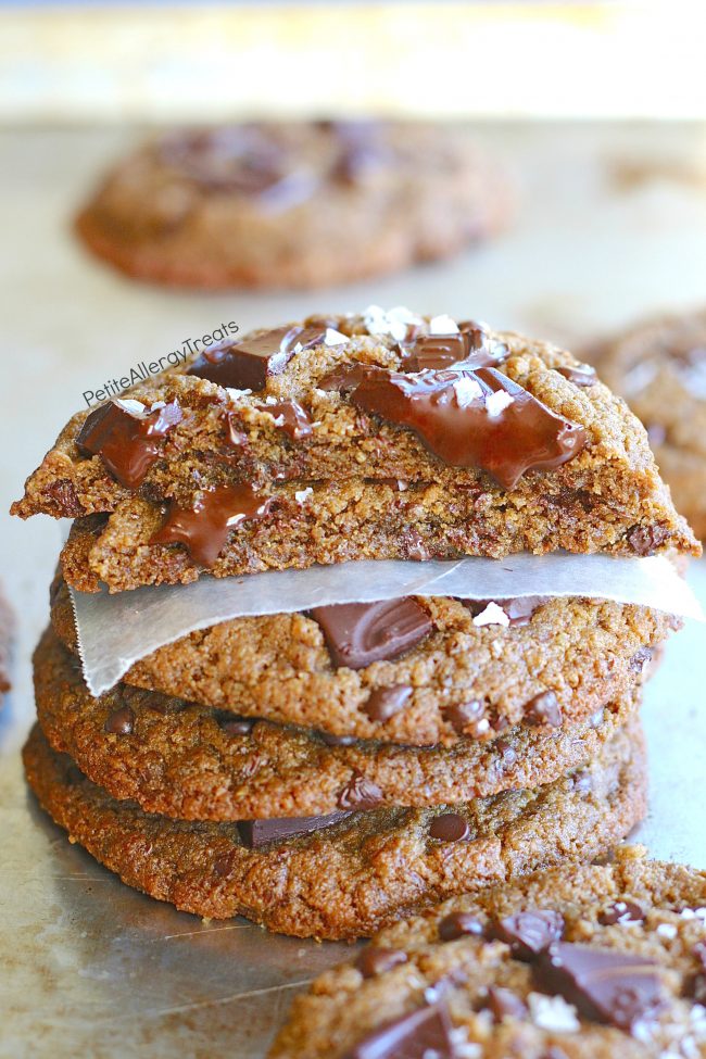 Gluten Free Vegan Chocolate Chunk Protein Cookies (nut free egg free dairy free) Recipe- Crisp bakery style food allergy friendly chocolate chip cookies.