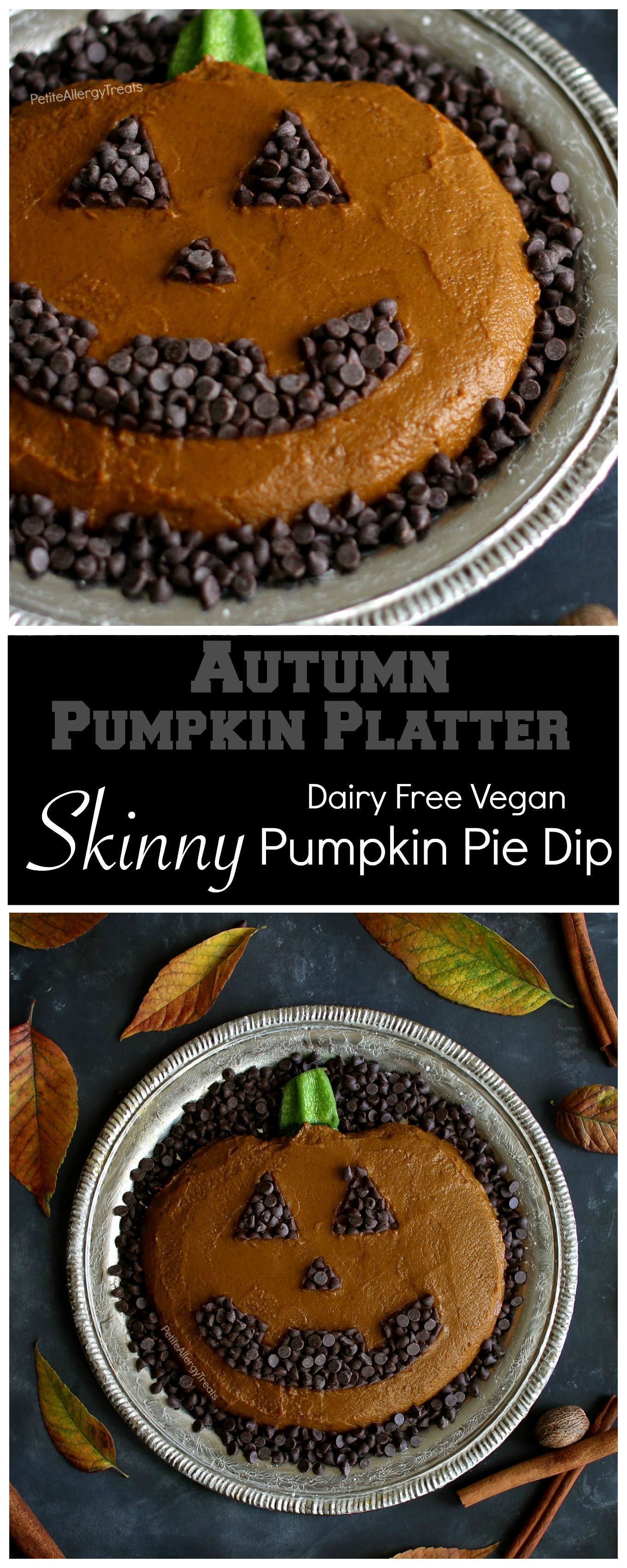 Dairy Free Skinny Pumpkin Pie Dip Recipe (vegan)- Adorable pumpkin platter for Fall, Halloween or Autumn parties! Food Allergy friendly!