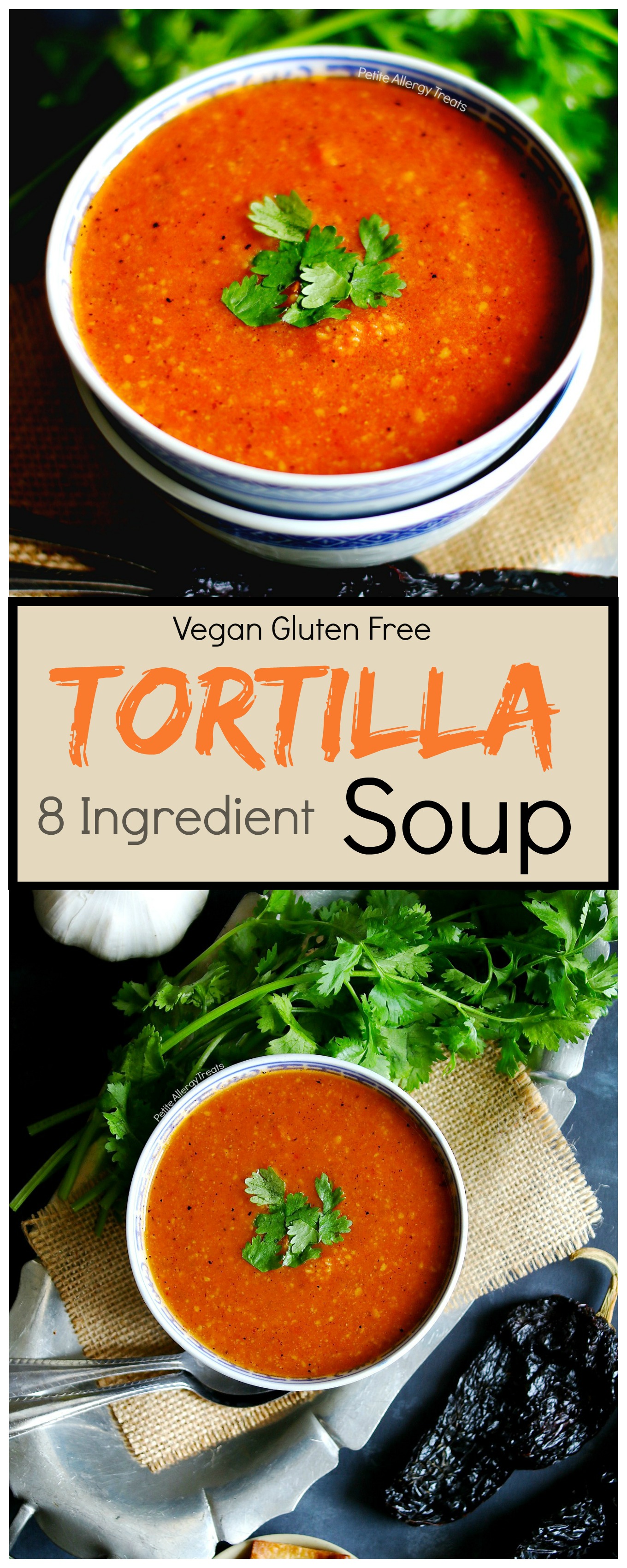 Healthy Tortilla Soup recipe (vegan)- Gluten Free flavorful soup with 8 ingredients. Food Allergy friendly dinner is ready!