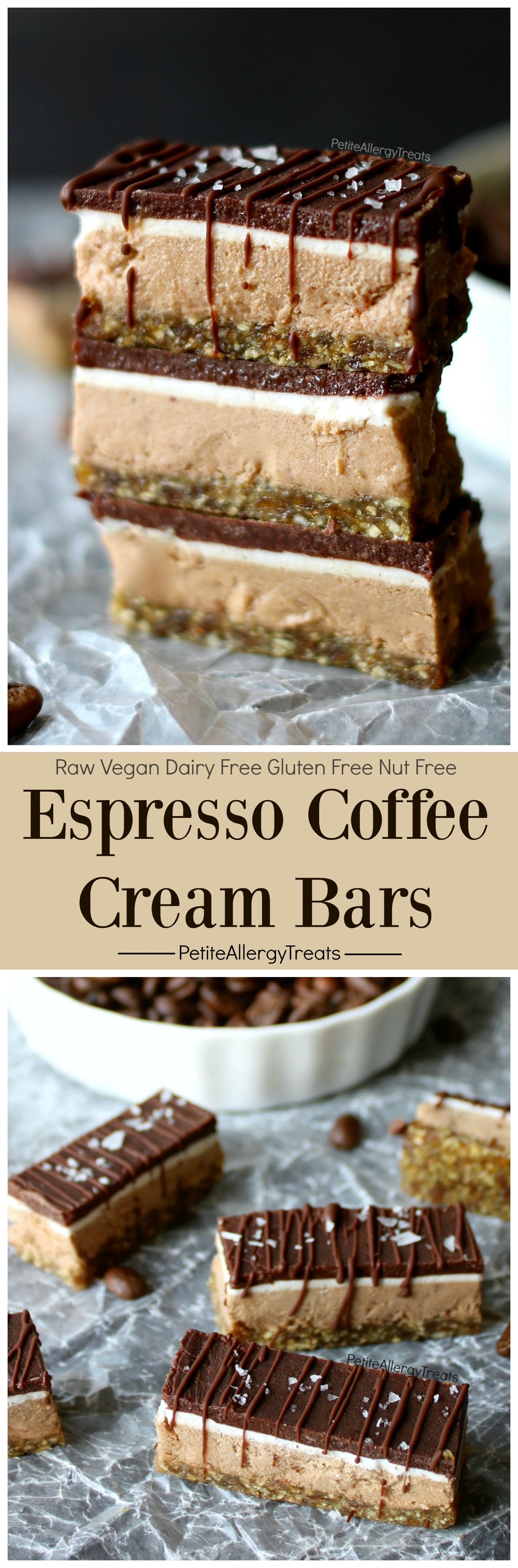 Raw Espresso Coffee Cream Bars Recipe (Dairy Free Vegan Raw)- Creamy chocolate energy filled gluten free nut free bar. Food allergy friendly.