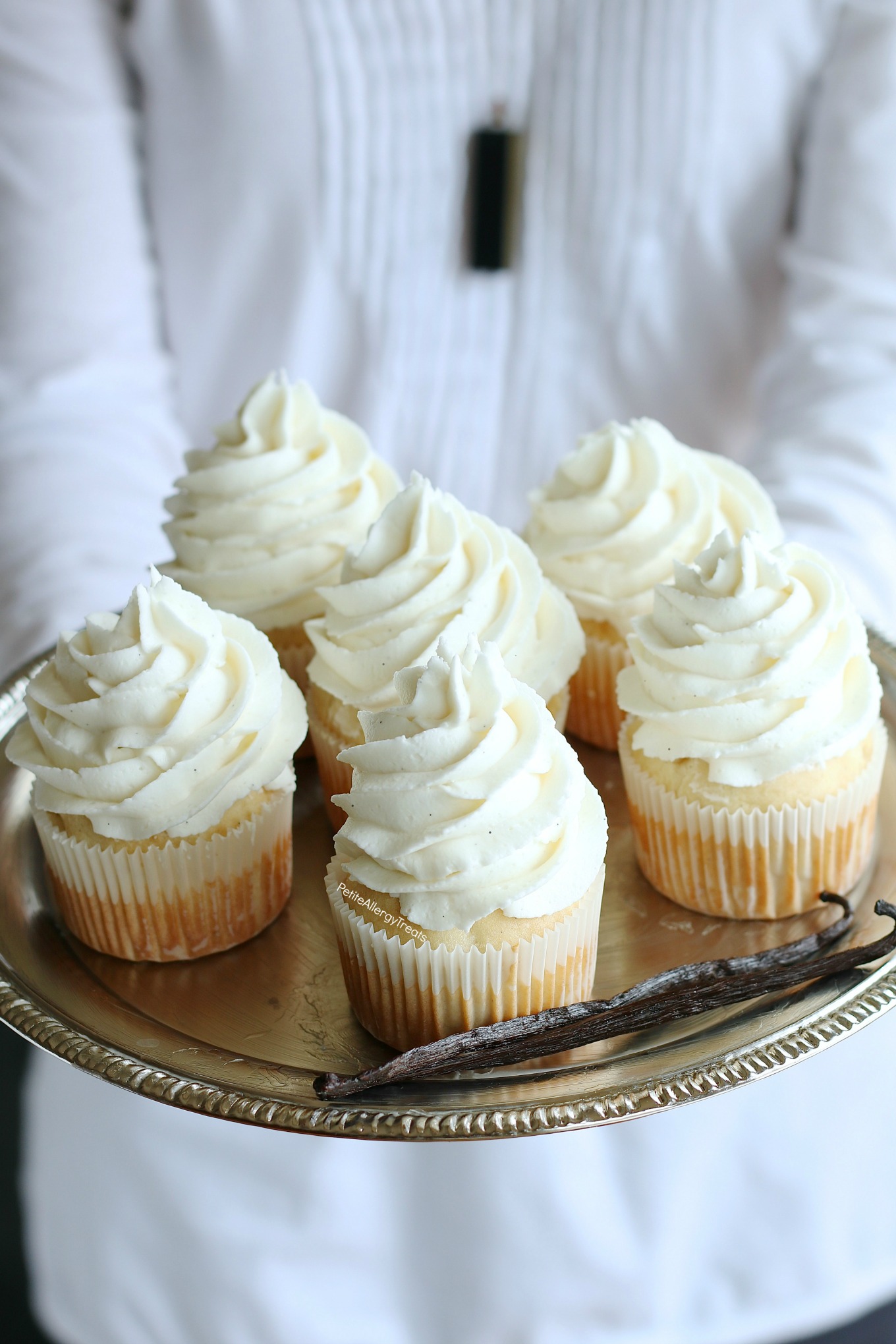 Gluten Free Vegan Vanilla Cupcakes Recipe (dairy free egg free)- Bakery style real vanilla bean cupcakes. Food Allergy friendly. Top 8 Free & Allergy Amulet.