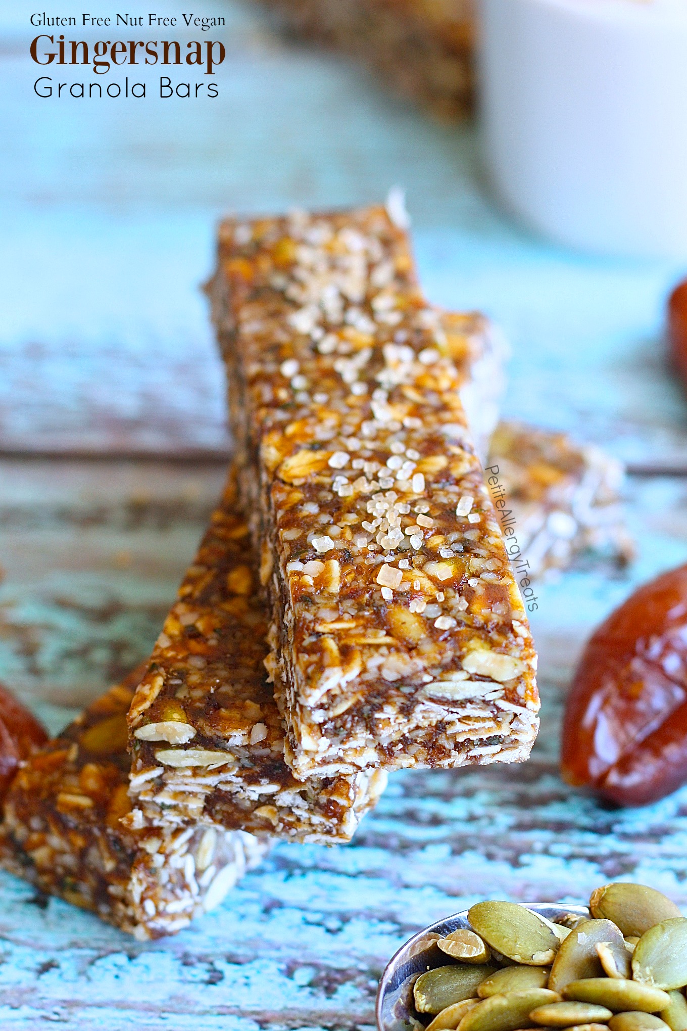 Protein Gingersnap Granola Bars Recipe (nut free Vegan)- Healthier nut free protein packed gingersnap granola bars. Food Allergy Friendly.