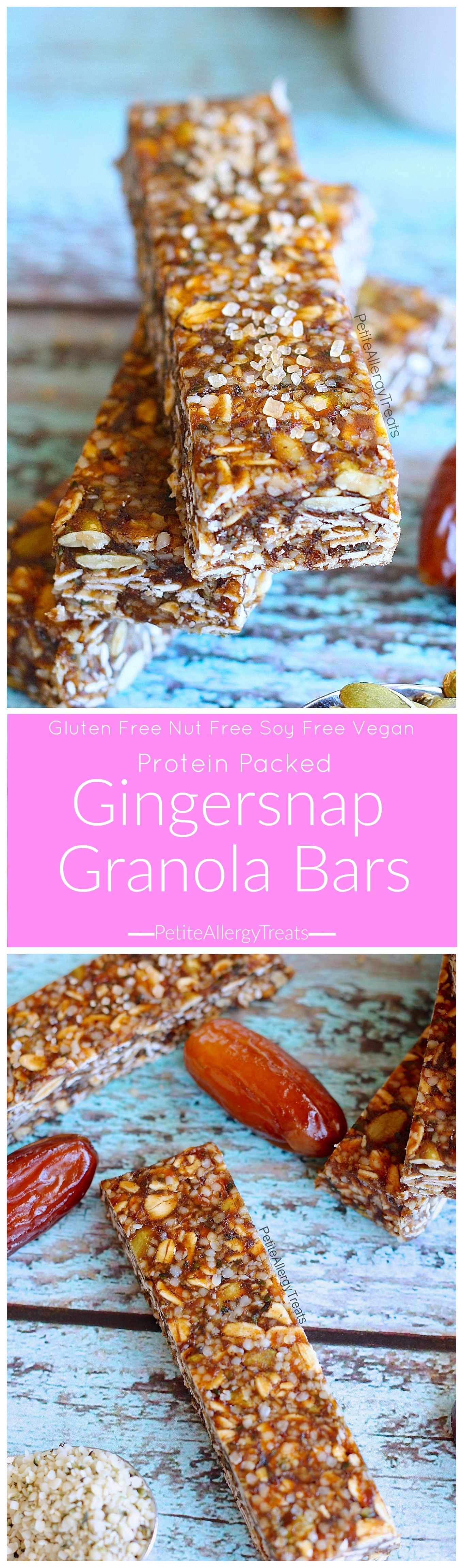 Protein Gingersnap Granola Bars Recipe (nut free Vegan)- Healthier gluten free protein packed gingersnap granola bars. Food Allergy Friendly.