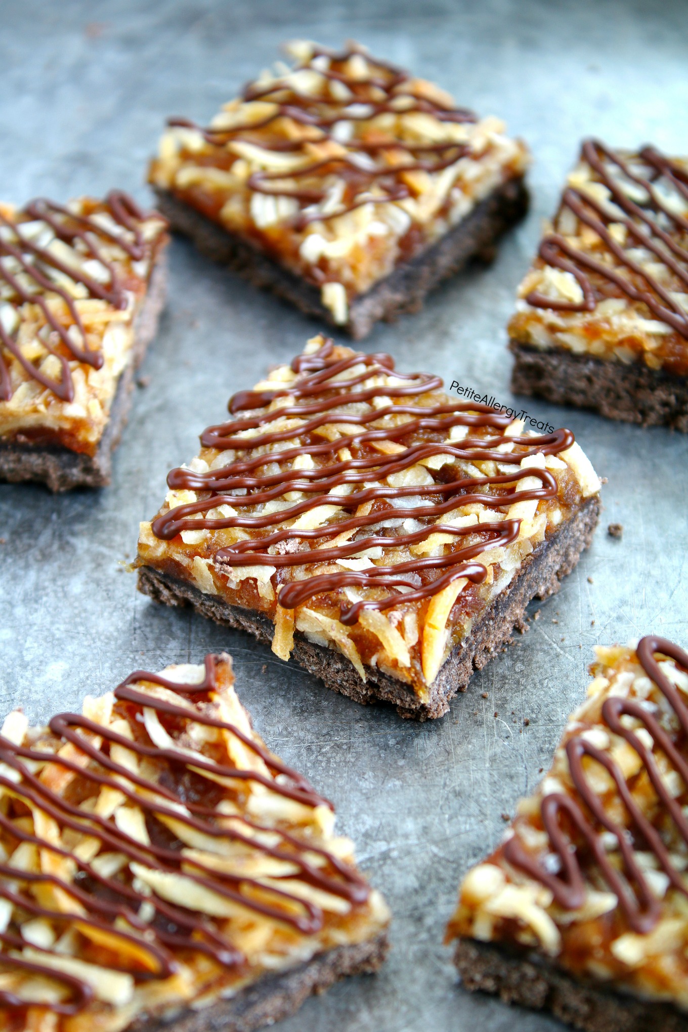 Gluten Free Caramel DeLite Brownie Bars Recipe (Vegan dairy free)- No bake Girl Scout samoa toasted coconut caramel brownie bars! Food allergy friendly!