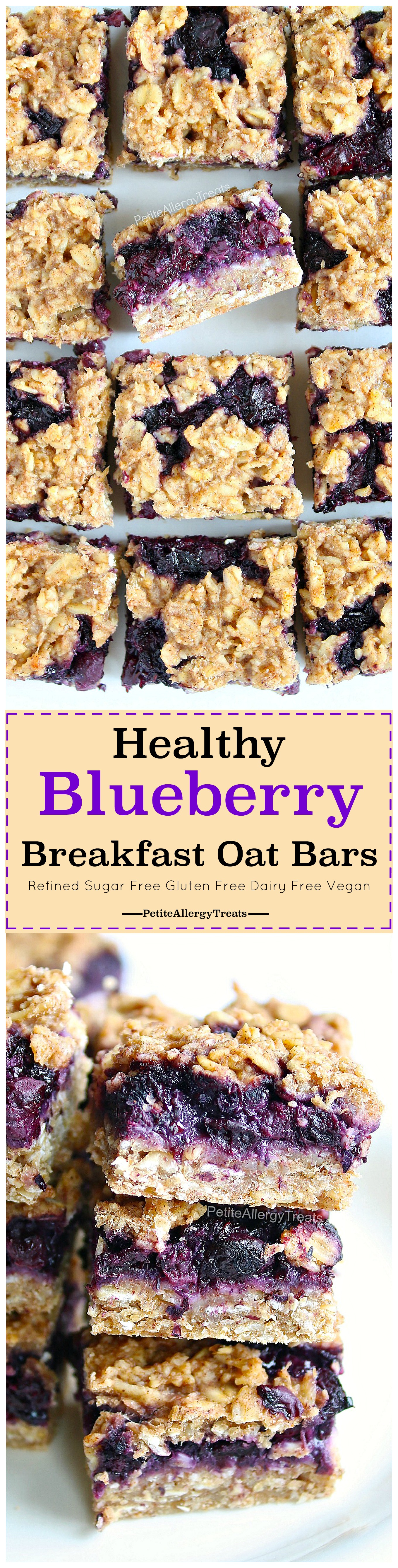 Healthy Breakfast Blueberry Oat Crumble Bars Recipe (gluten free dairy free Vegan) Easy refined sugar free flourless oat bars! Super easy dairy free quick breakfast. Food Allergy friendly.