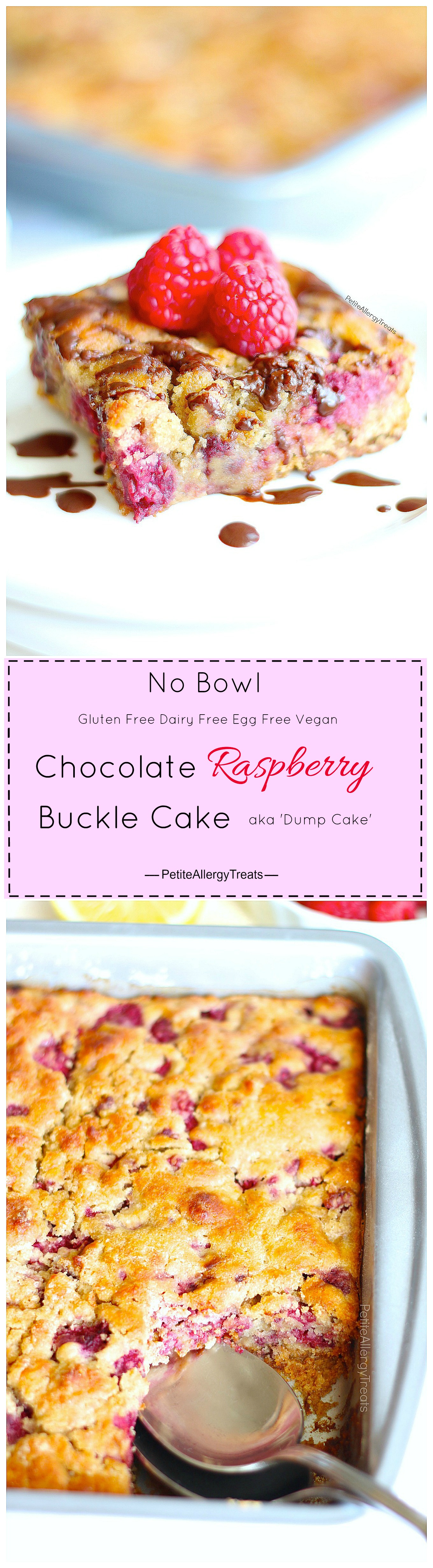 Gluten Free Raspberry Buckle Dump Cake (dairy free vegan) Recipe- Healthier no bowl breakfast cake containing real fruit, protein and food allergy friendly.