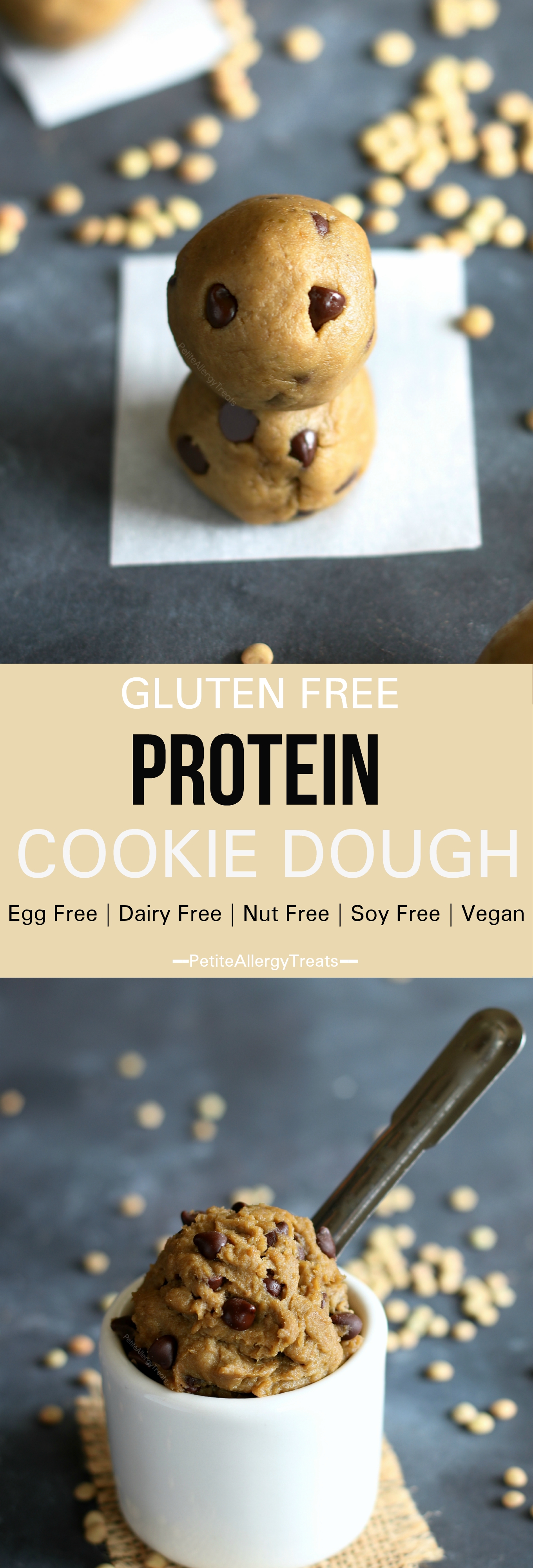 Healthy Flourless Protein Cookie Dough Bites (gluten free dairy free vegan) Recipe- Delicious flourless healthy protein packed cookie dough. Food allergy friendly. #glutenfree, #dairyfree, #vegan