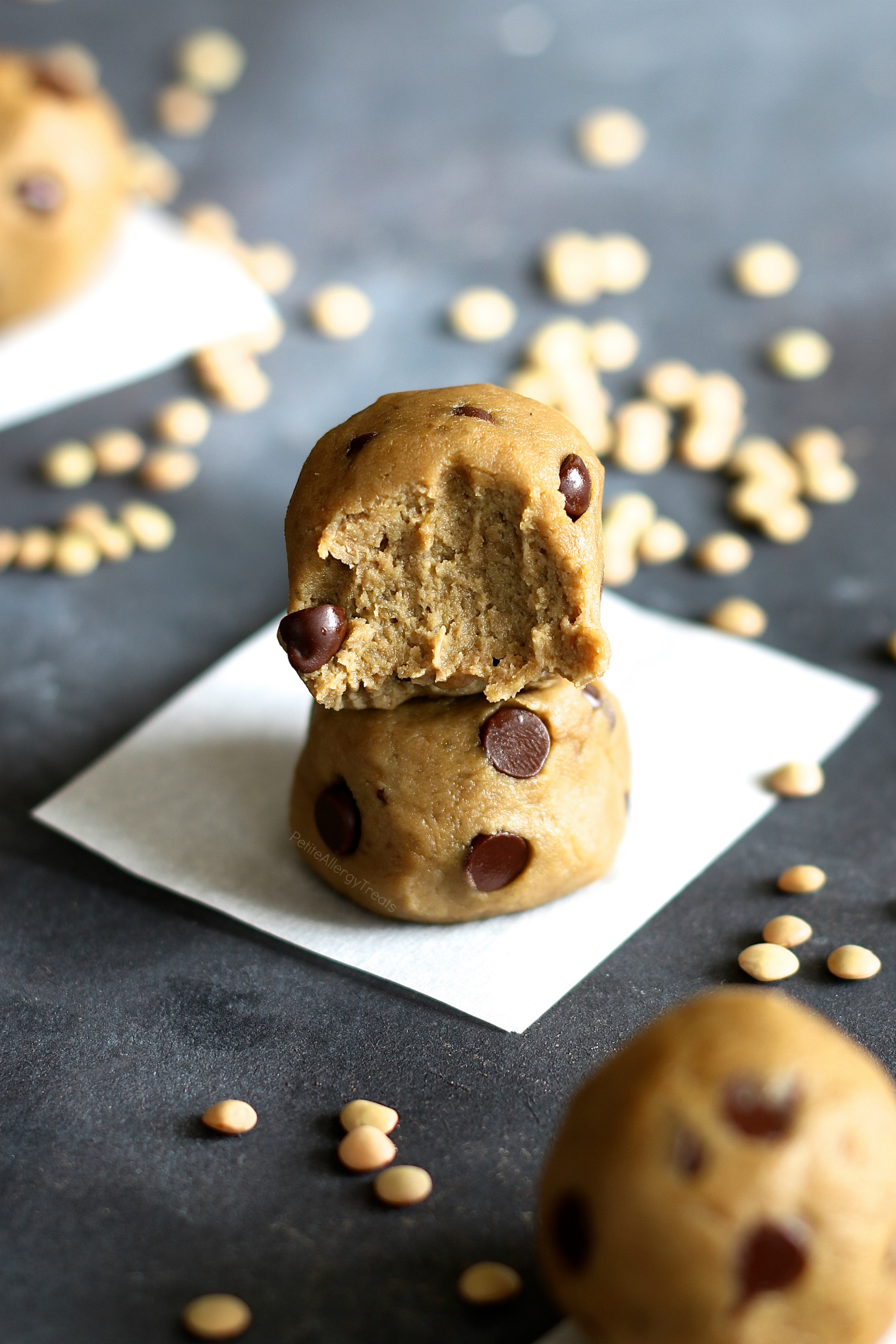 Flourless Protein Cookie Dough Bites (egg free gluten free dairy free vegan) Recipe- Delicious healthy protein packed cookie dough bites. Food allergy friendly. #glutenfree, #dairyfree, #vegan