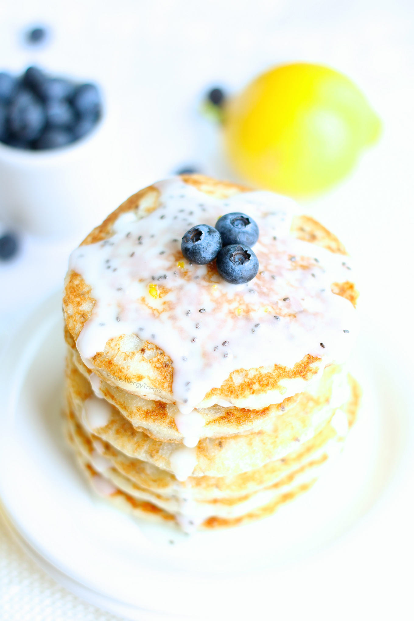 Lemon Chia Seed Pancakes (gluten free dairy free Vegan) recipe- Easy gluten free pancakes, like lemon poppy seed pancakes but better. Super food allergy friendly too-egg free, dairy free and nut free. #glutenfree #dairyfree #eggfree