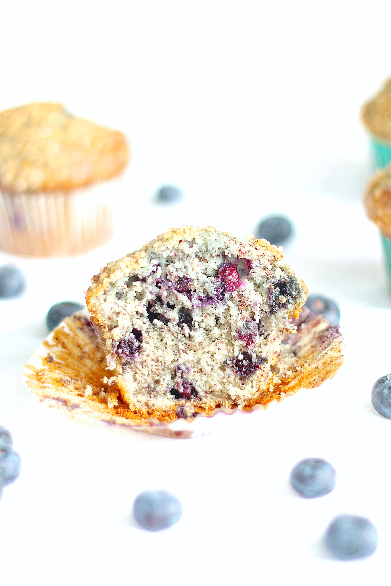 Vegan Blueberry Muffins (gluten free dairy free egg free) Recipe- Delicious HUGE Bakery style gluten free blueberry muffins! Super #FoodAllergy friendly- #dairyfree, #eggfree, #nutfree #soyfree